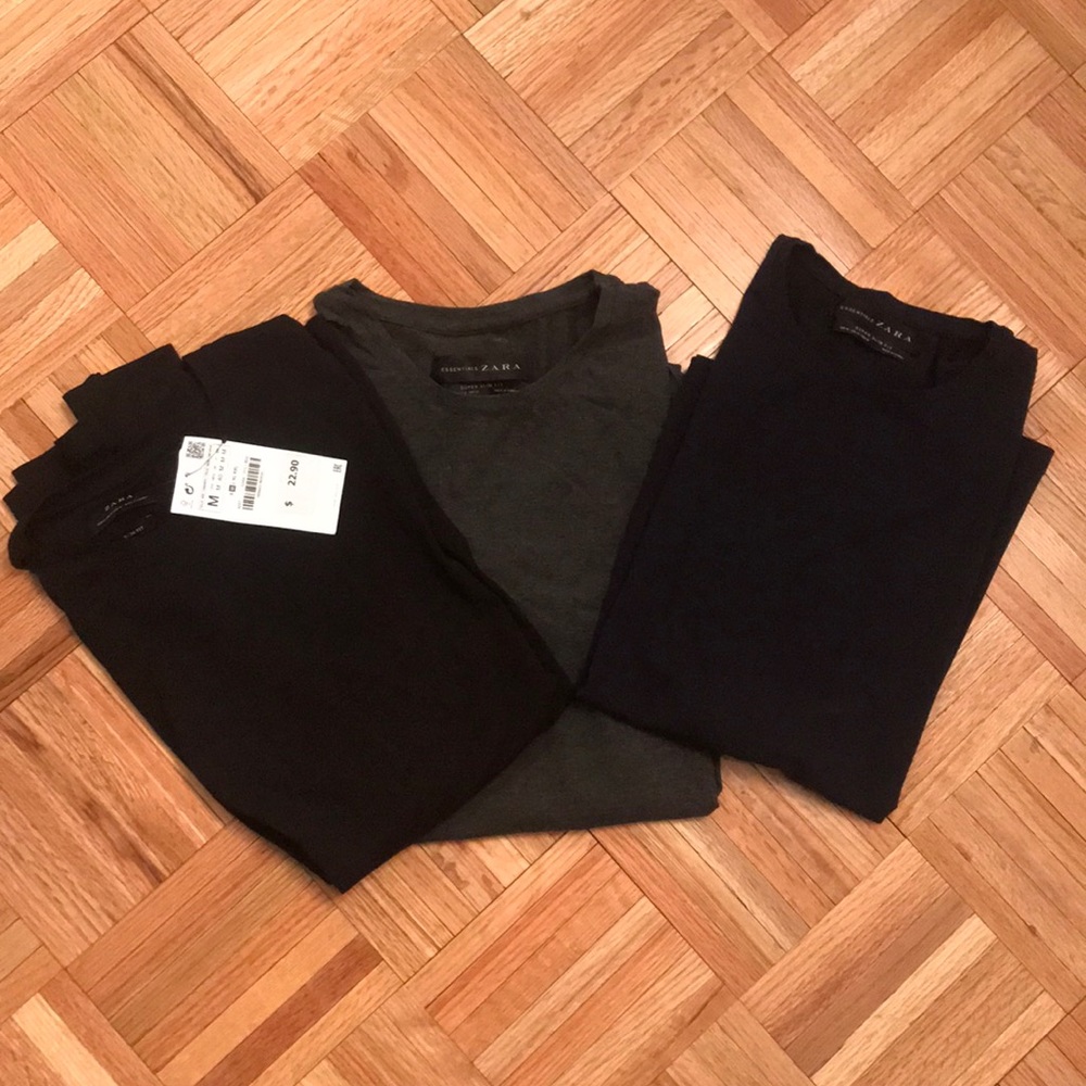 3 new Zara long sleeve shirts Blk, charcoal & navy